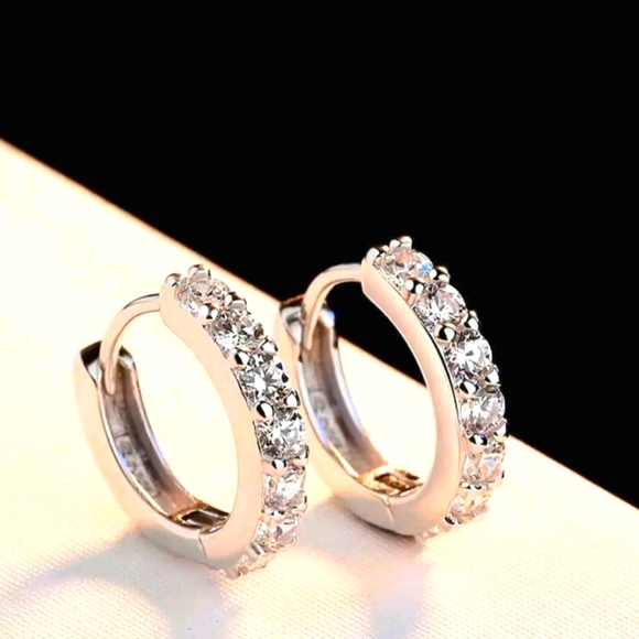 Jewelry - Huggie pierced earrings, gold overlay w/CZs